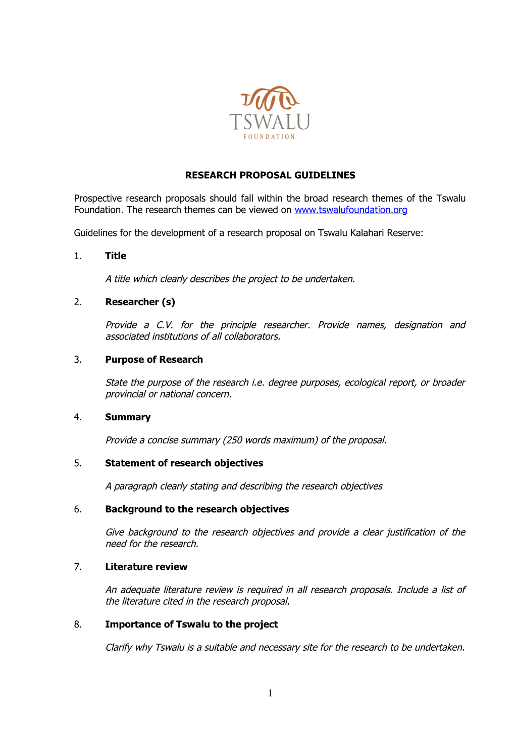 Guidelines for Research Proposals