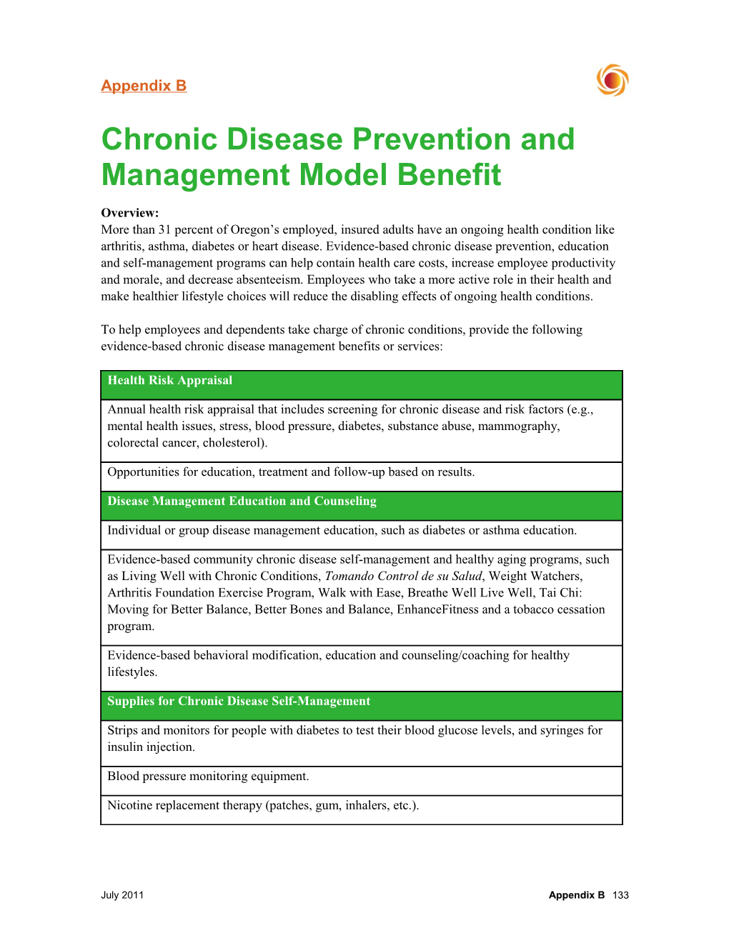 Chronic Disease Prevention and Management Model Benefit
