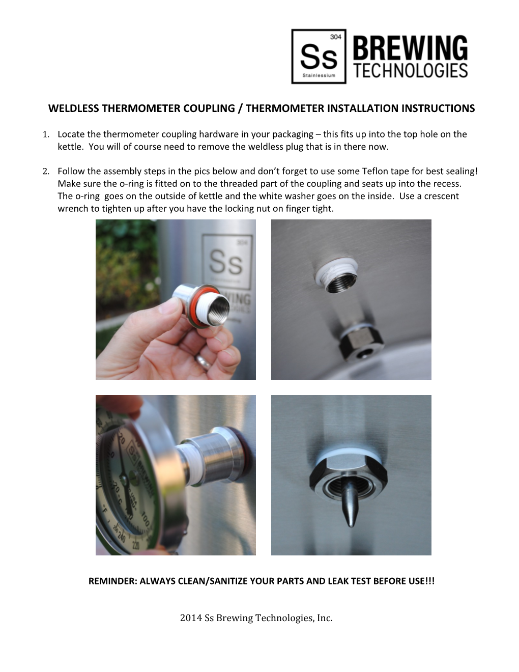 Weldless Thermometer Coupling / Thermometer Installation Instructions