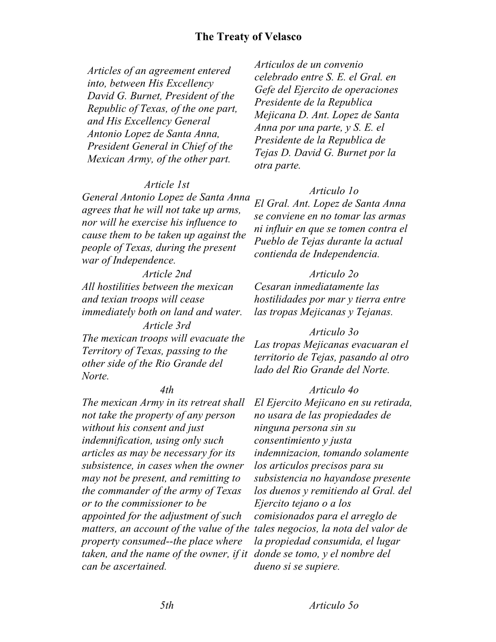 Articles of an Agreement Entered Into, Between His Excellency David G