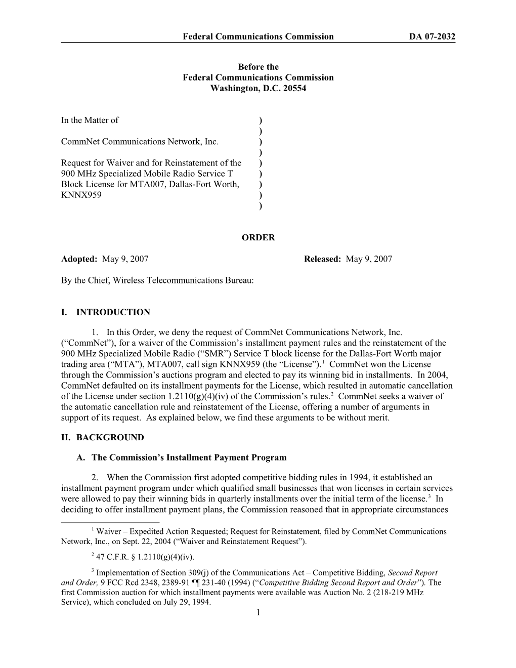 Federal Communications Commissionda 07-2032