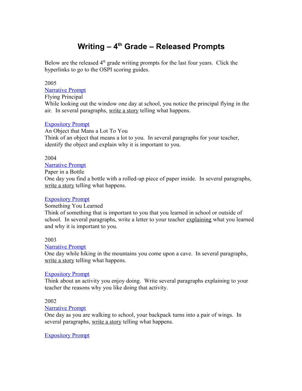 Writing 4Th Grade Released Prompts