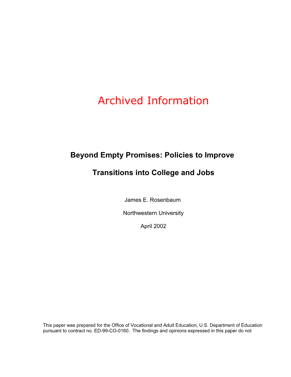 Archived: Beyond Empty Promises: Policies to Improve Transitions Into College and Jobs (MS Word)