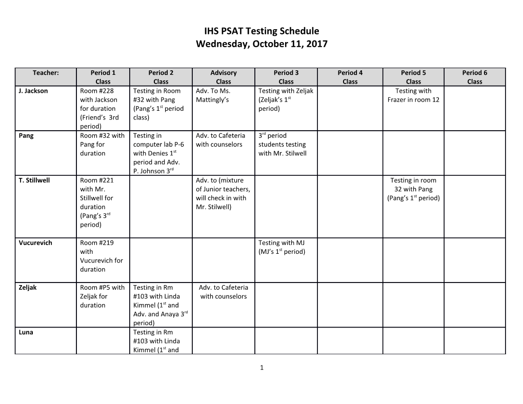 IHS PSAT Testing Schedule