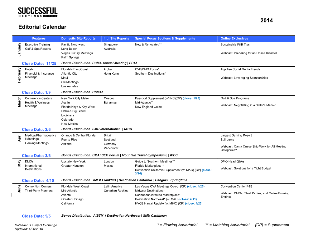 2014 Editorial Calendar