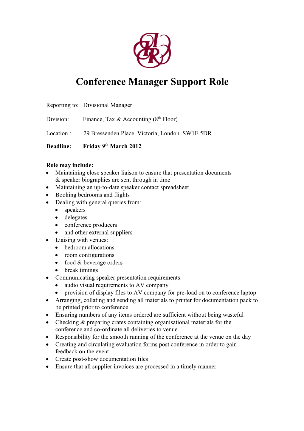Conference Manager & Team Leader