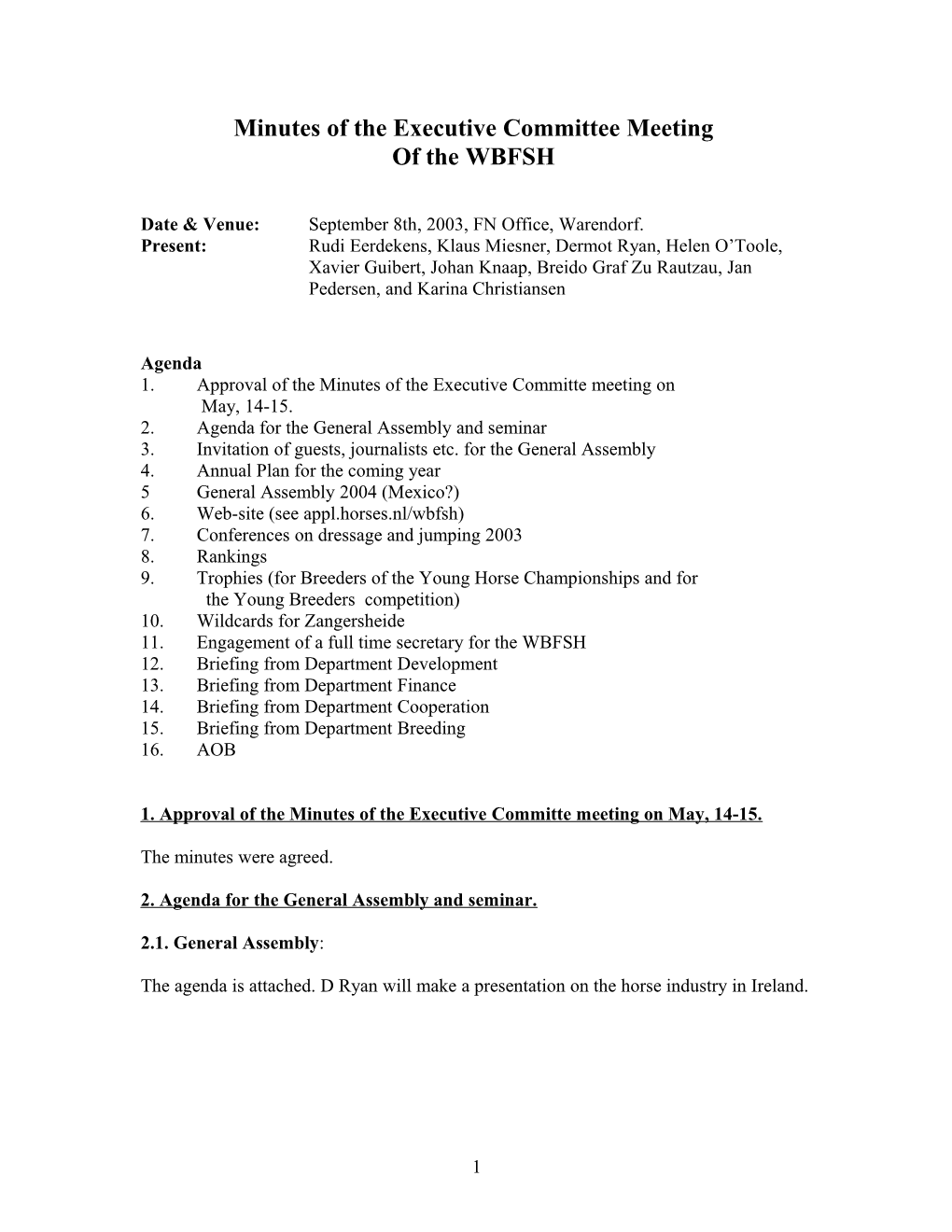 Minutes of the Executive Committee Meeting