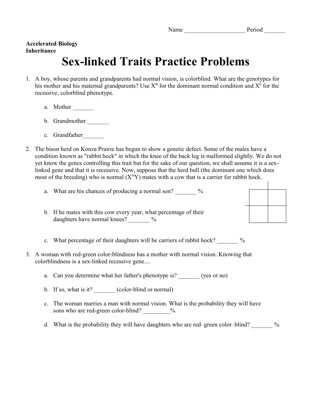 Sex-Linked Traits Practice Problems