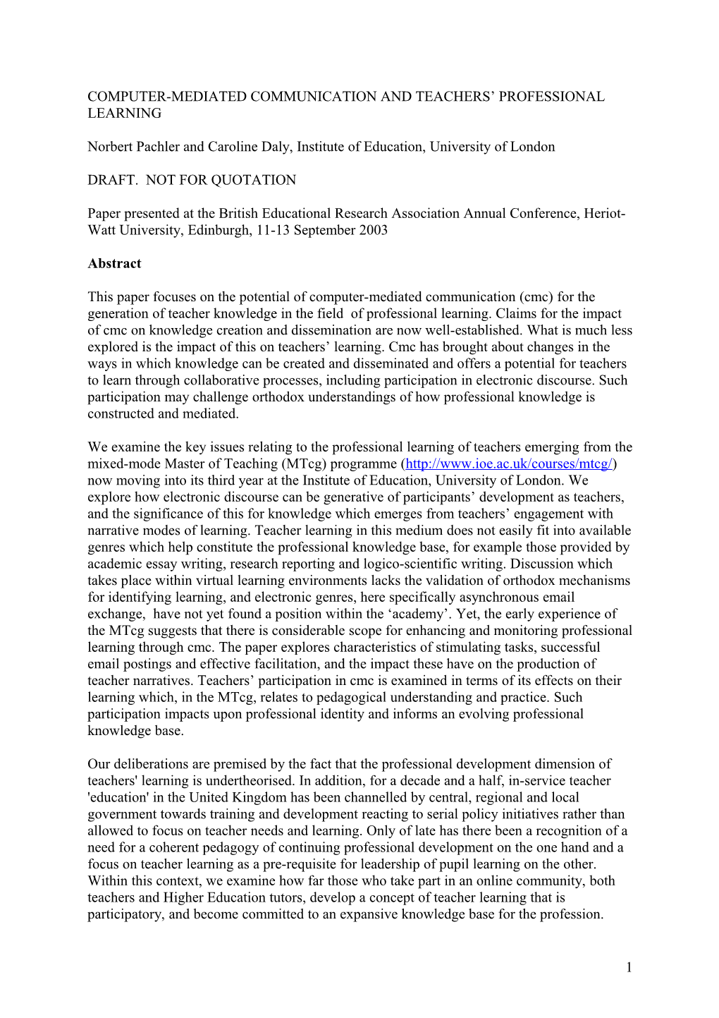 Computer-Mediated Communication Andin Teachers Professional Learning