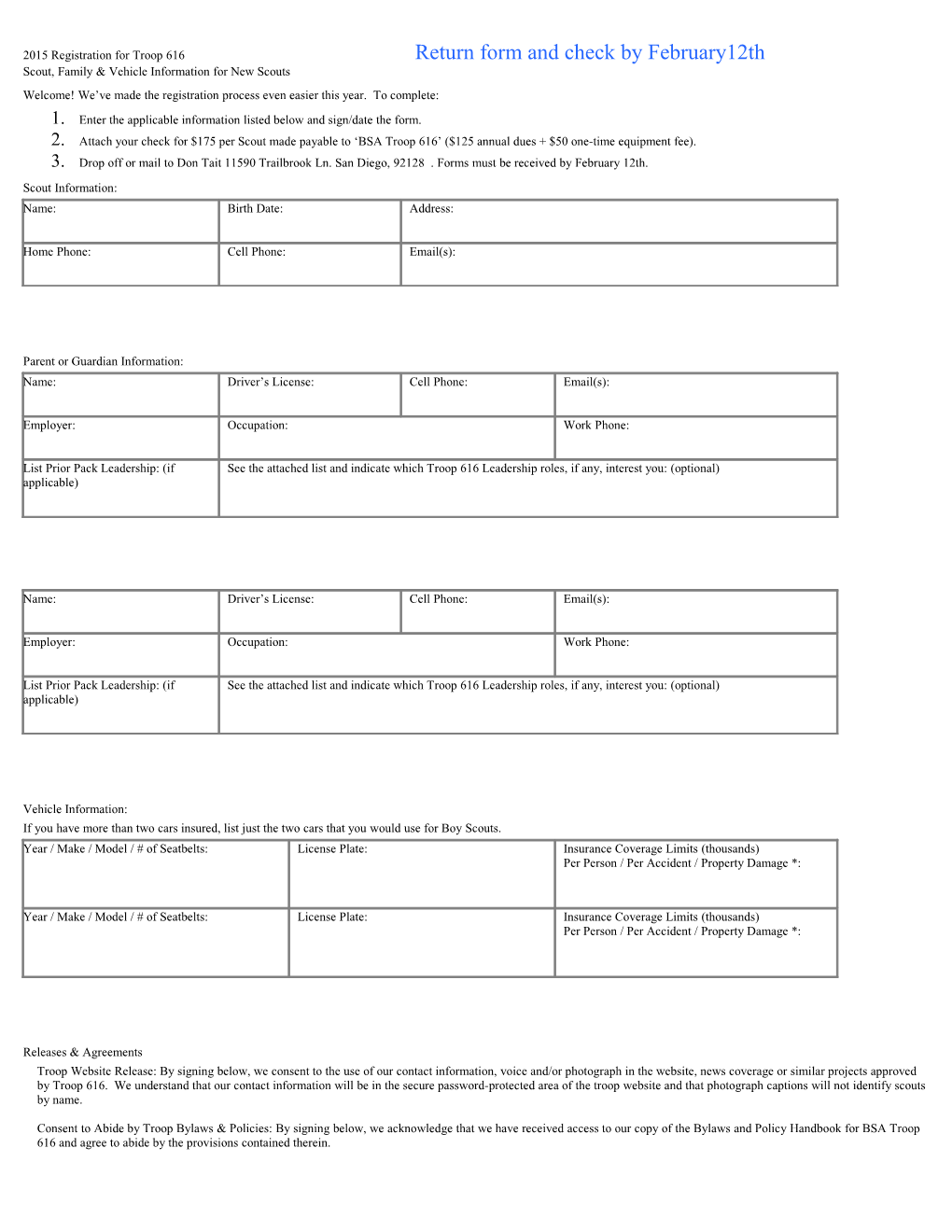 Scout Information Sheet