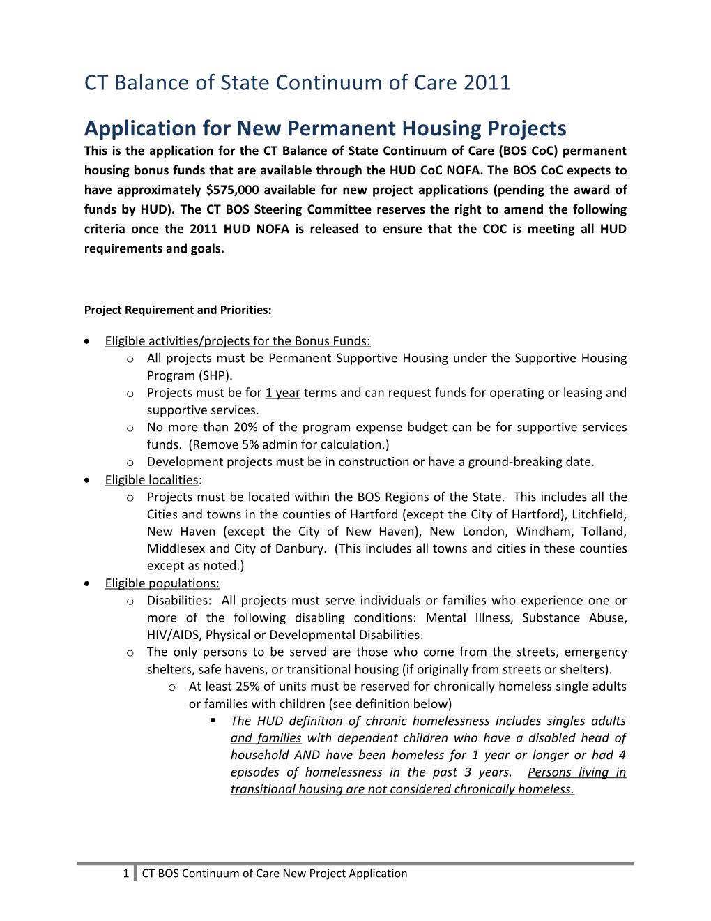 Application for New Permanent Housing Projects