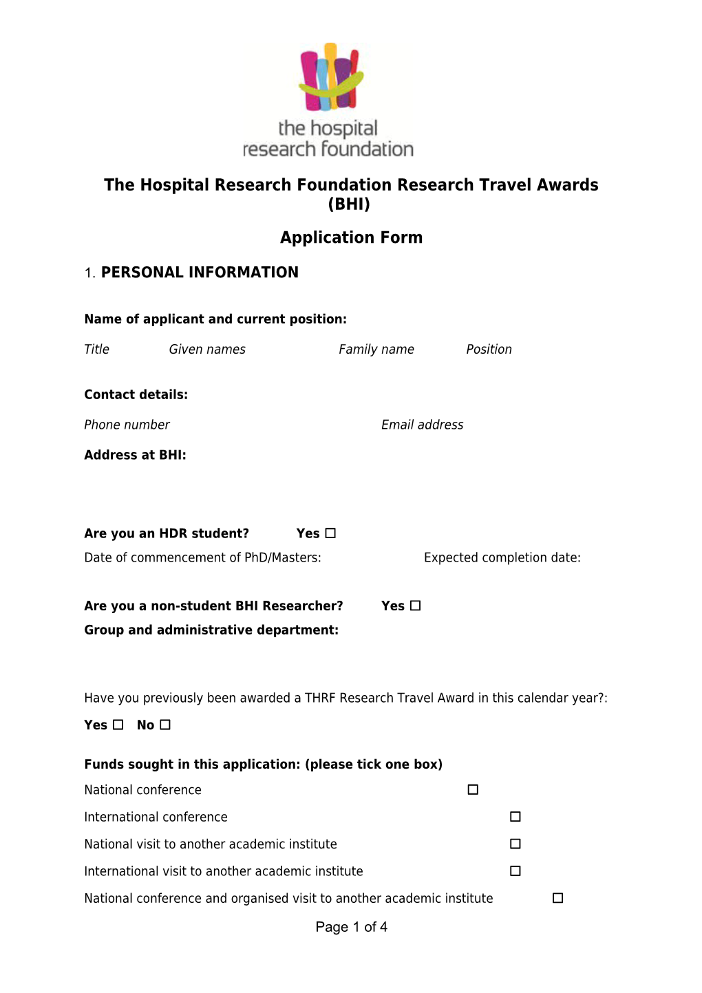 The Hospital Research Foundation Research Travel Awards(BHI)