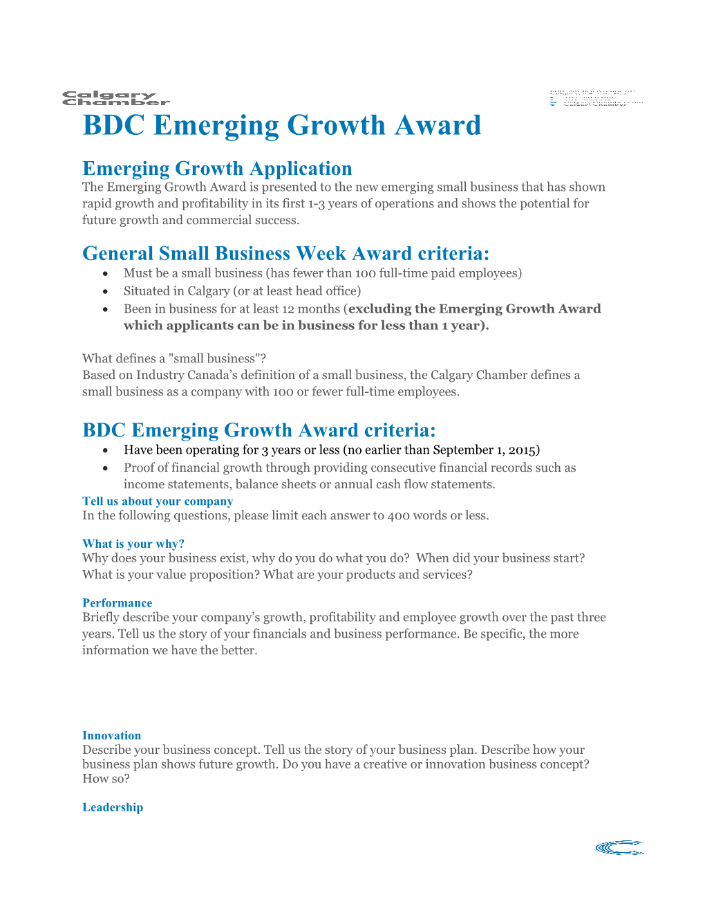 BDC Emerging Growth Award