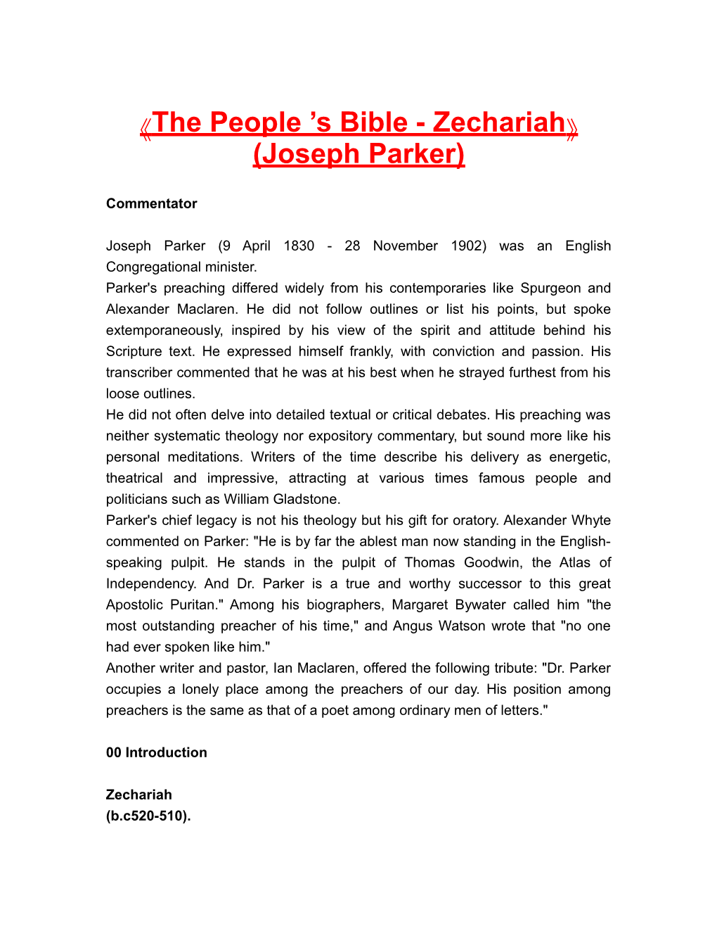 The People S Bible - Zechariah (Joseph Parker)