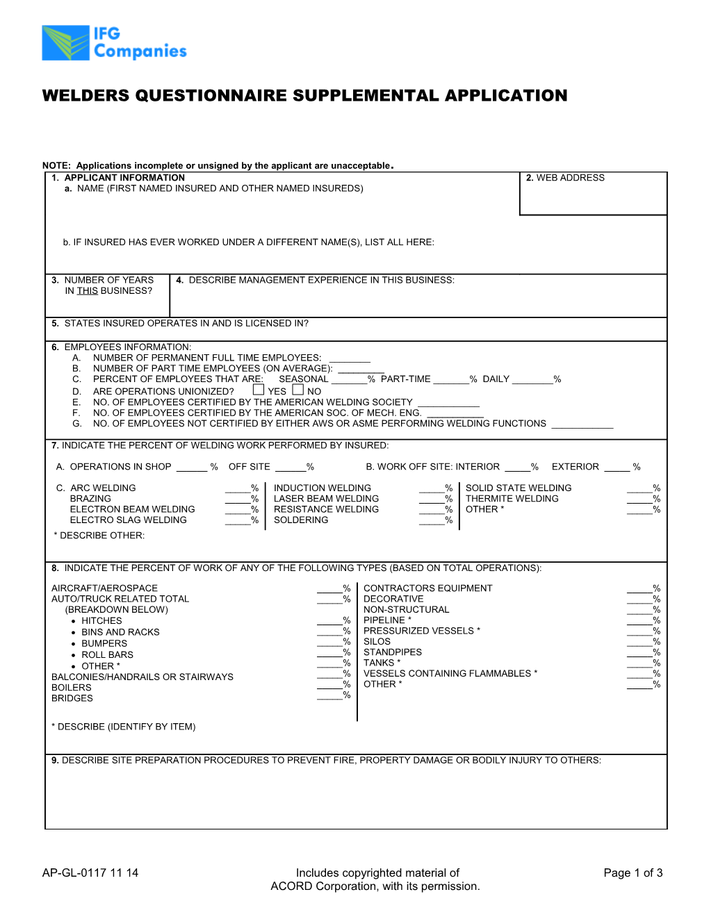 Products Liability Application