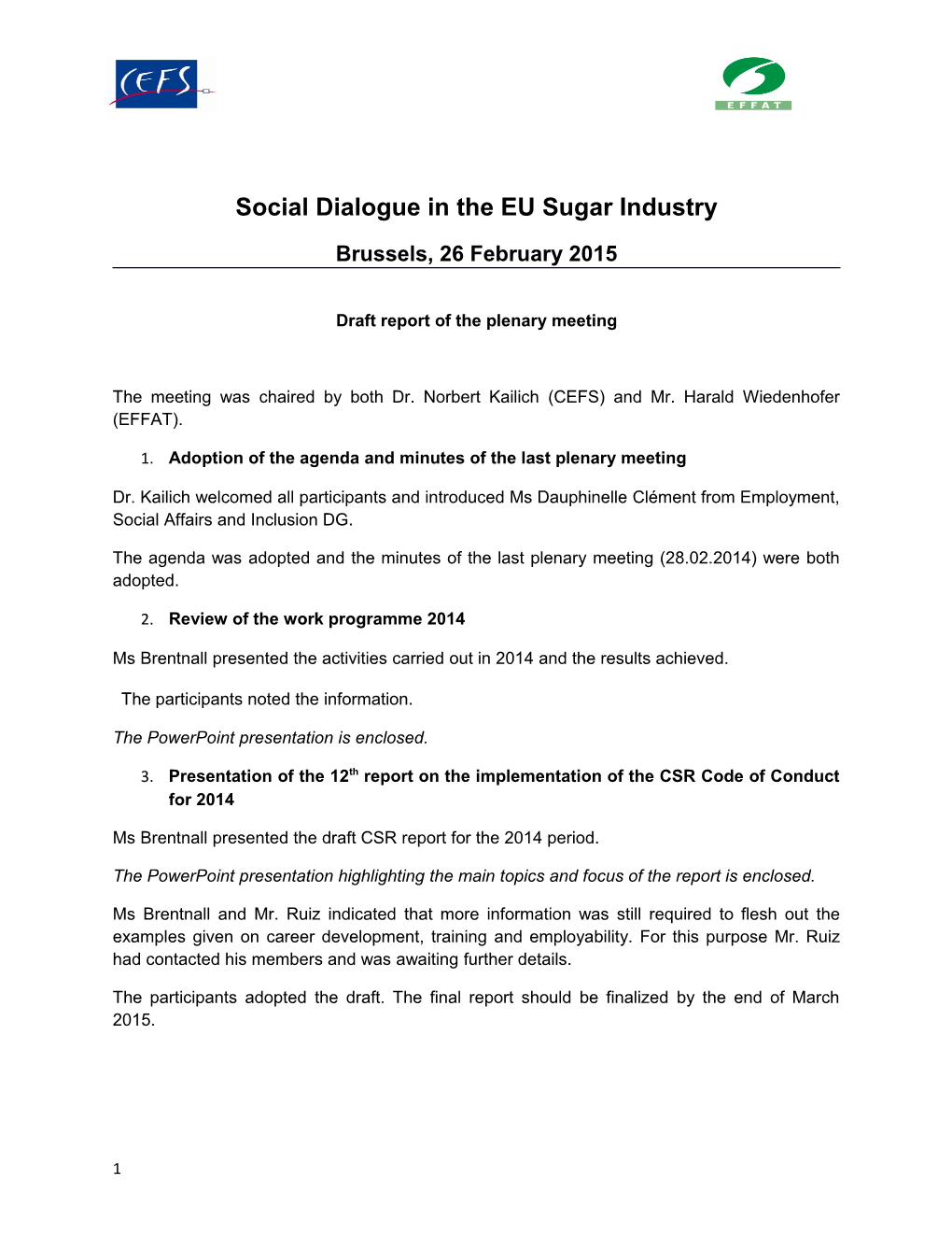Social Dialogue in the EU Sugar Industry