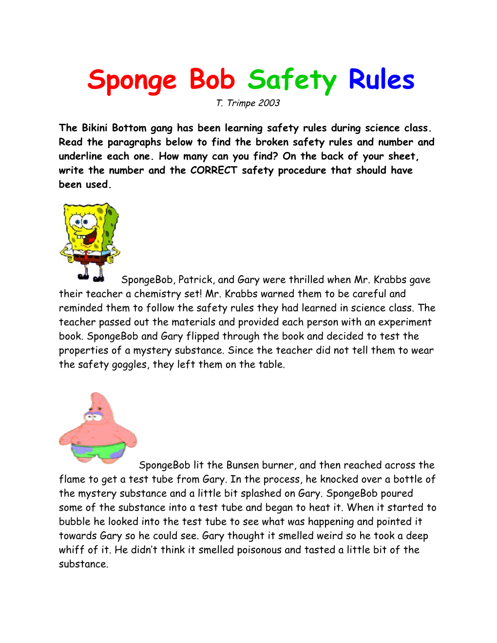 Sponge Bob Safety Rules T. Trimpe 2003