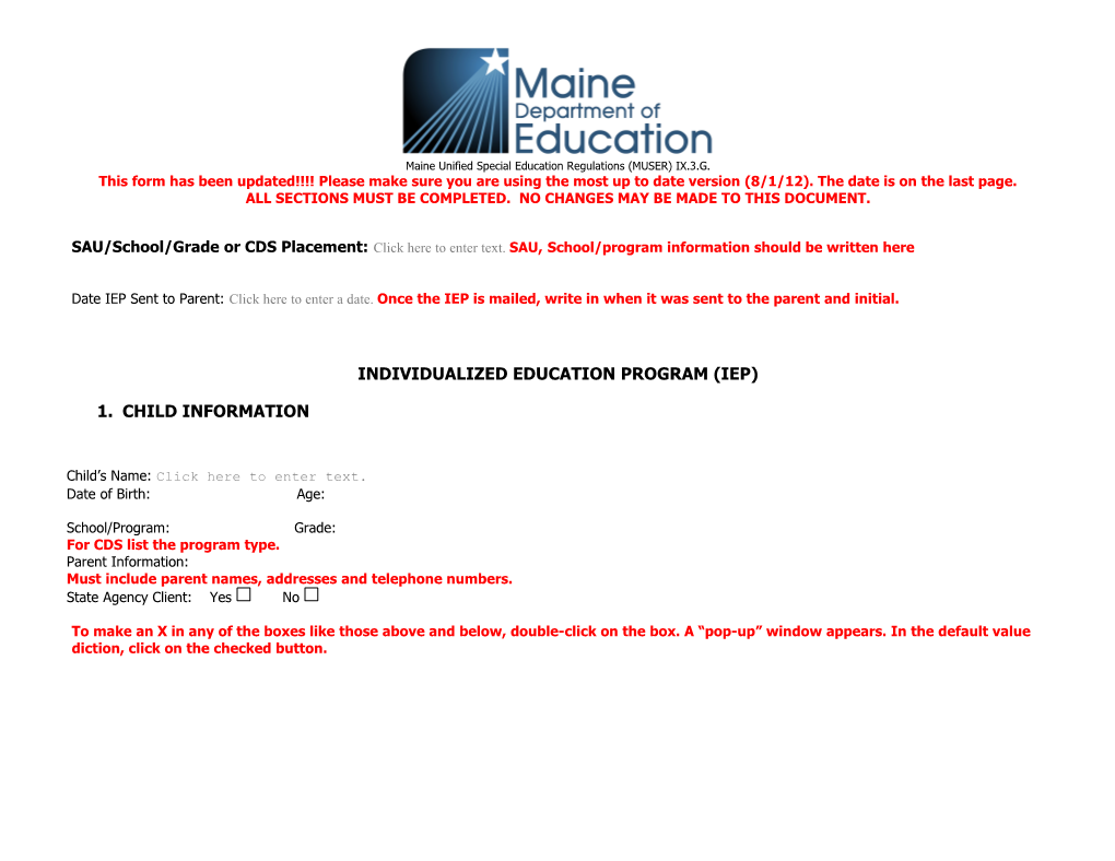 Maine Unified Special Education Regulations (MUSER) IX.3.G