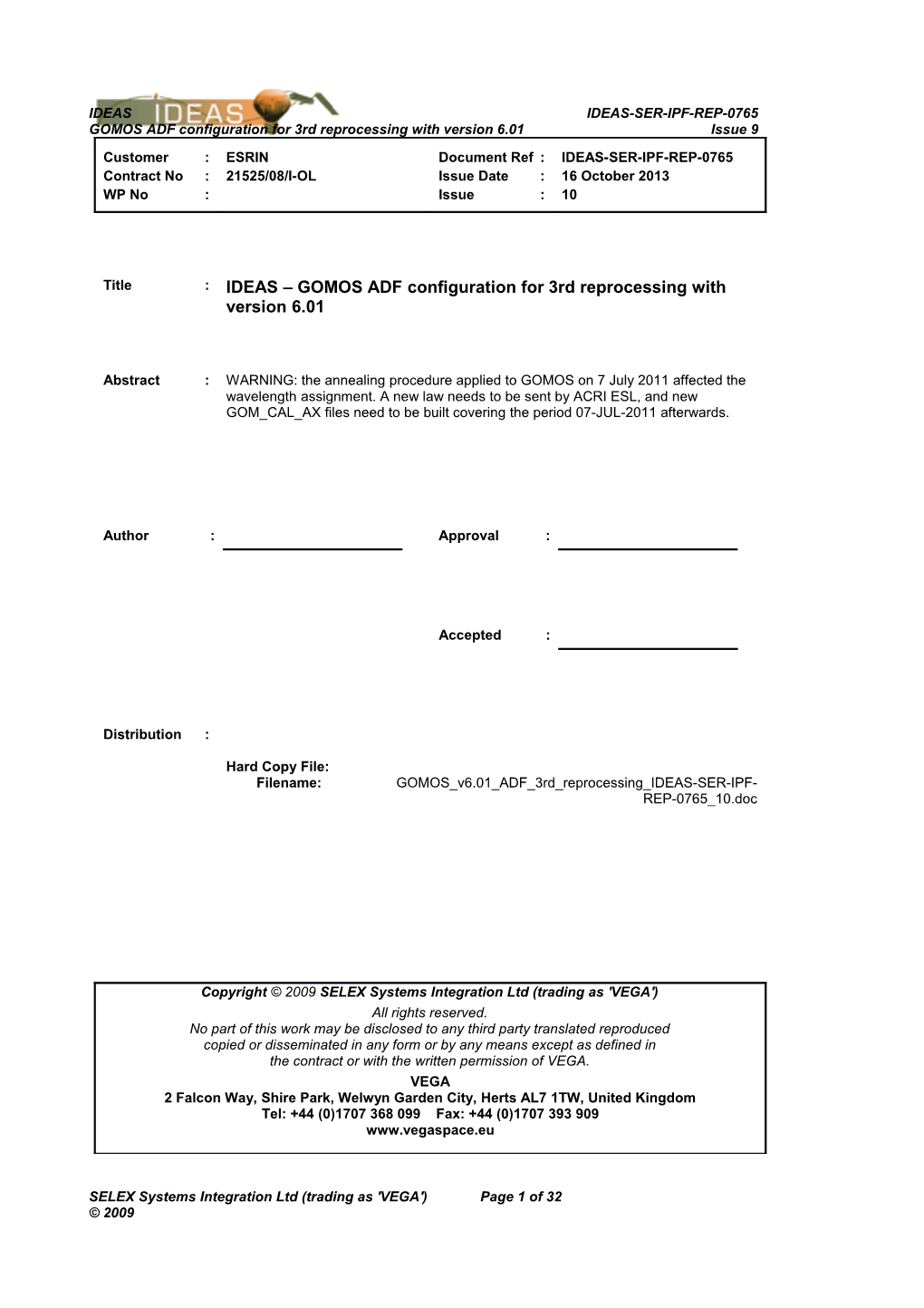 GOMOS ADF Configuration for 3Rd Reprocessing with Version 6.01