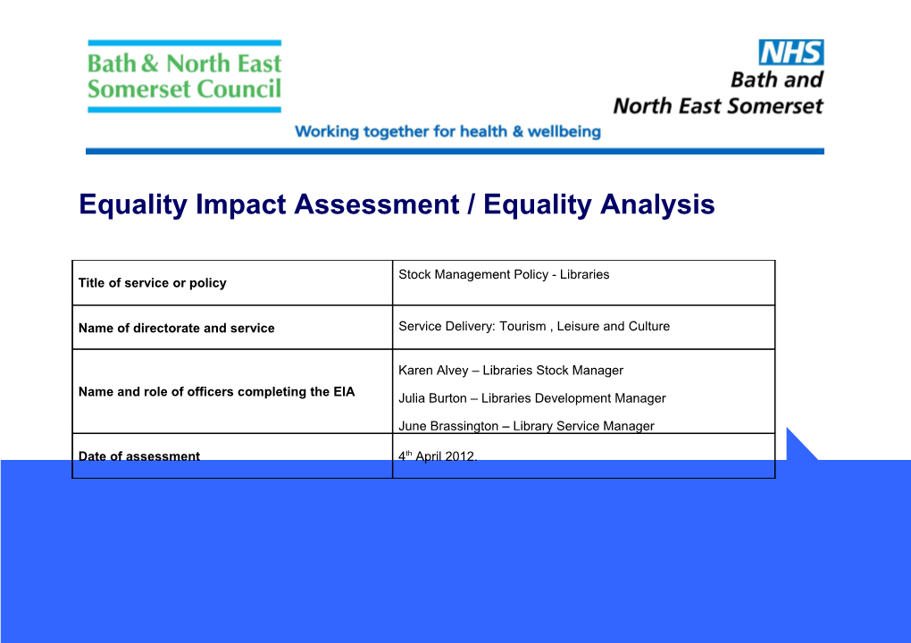 Equality Impact Assessment / Equality Analysis s4