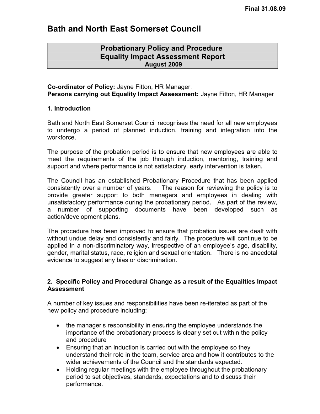 Equality Impact Assessment Report