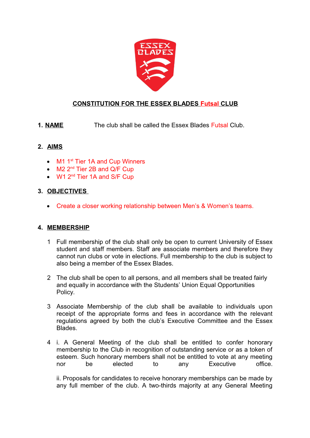 Model Constitution for Societies