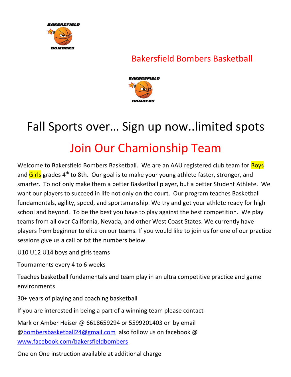 Fall Sports Over Sign up Now Limited Spots