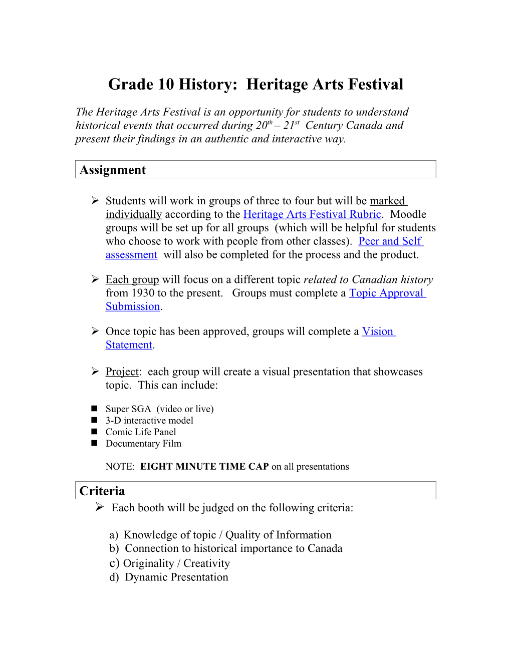 Grade 10 History: Heritage Arts Festival