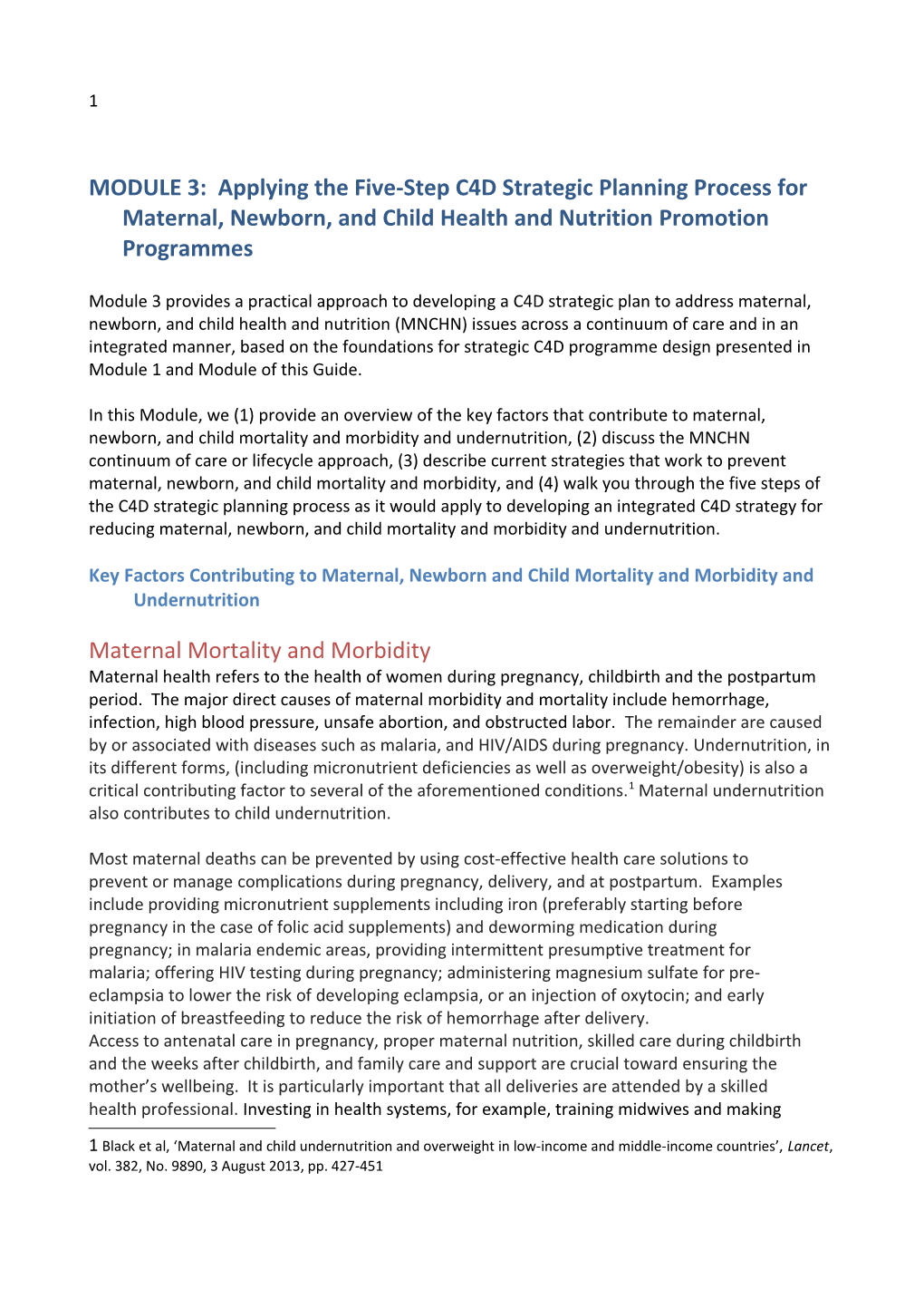 MODULE 3: Applying the Five-Step C4D Strategic Planning Process for Maternal, Newborn