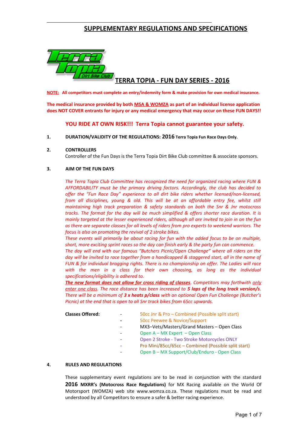 Regulations and Specifications for the 2005 Northern Regions Formula Libre Club Championship
