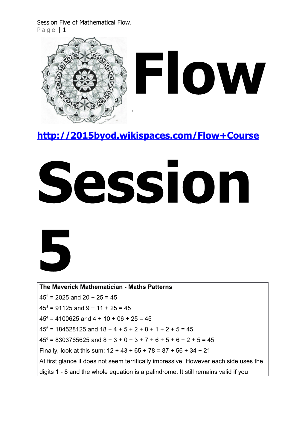 Session Five of Mathematical Flow. Page 1