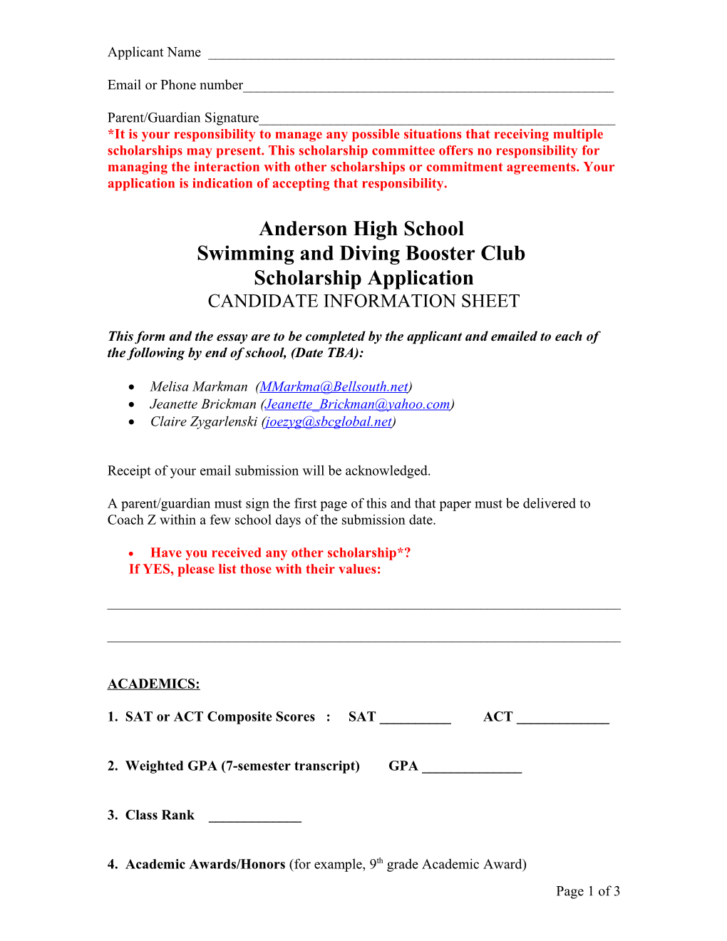 2002-2003 Booster Club Scholarship