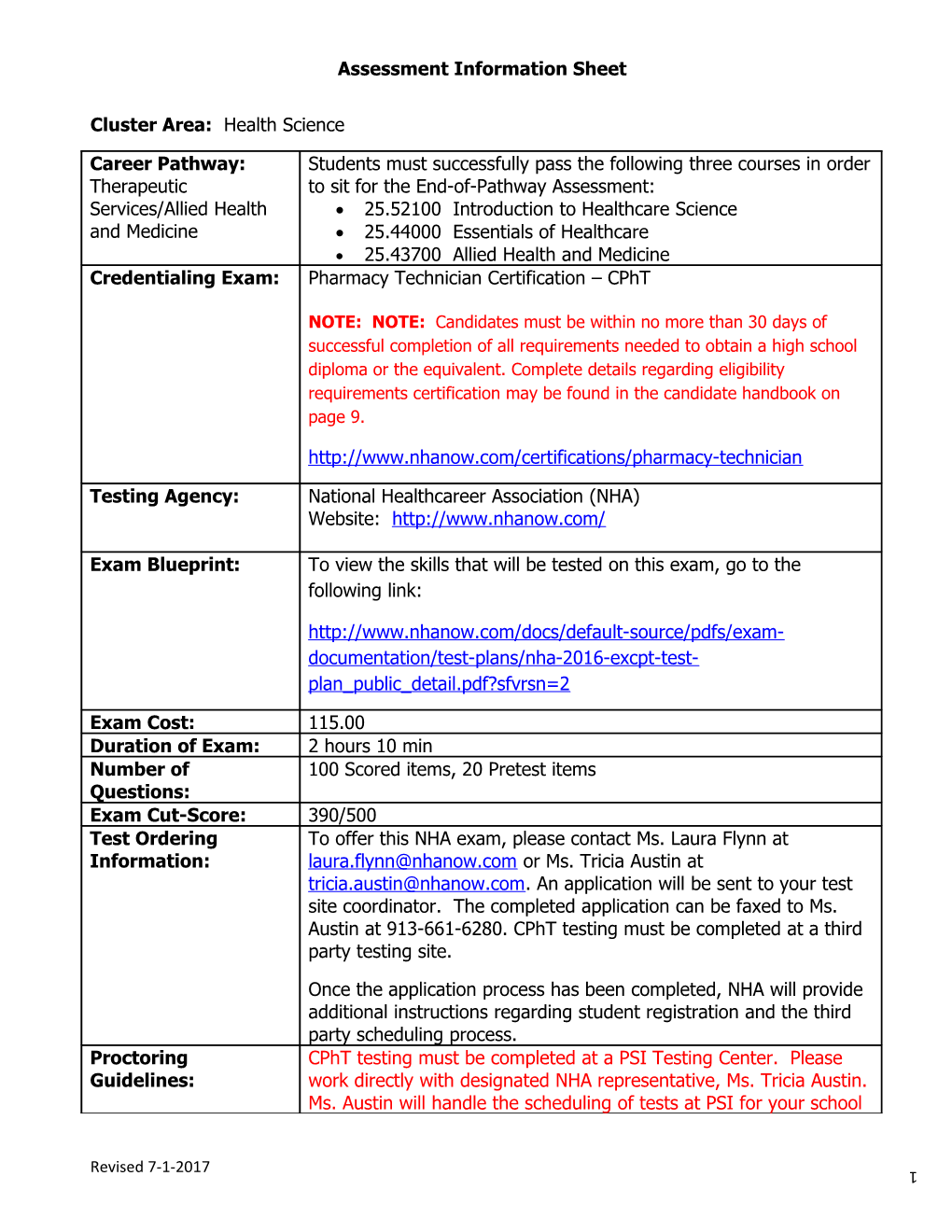 Cluster Area: Health Science