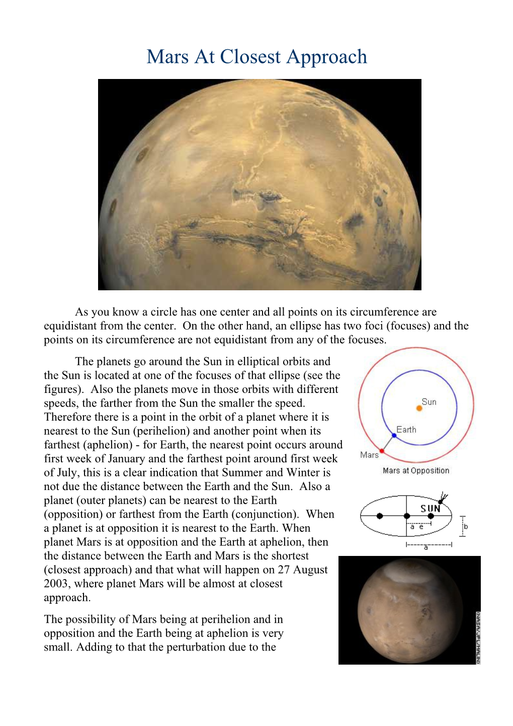 Mars at Closest Approach