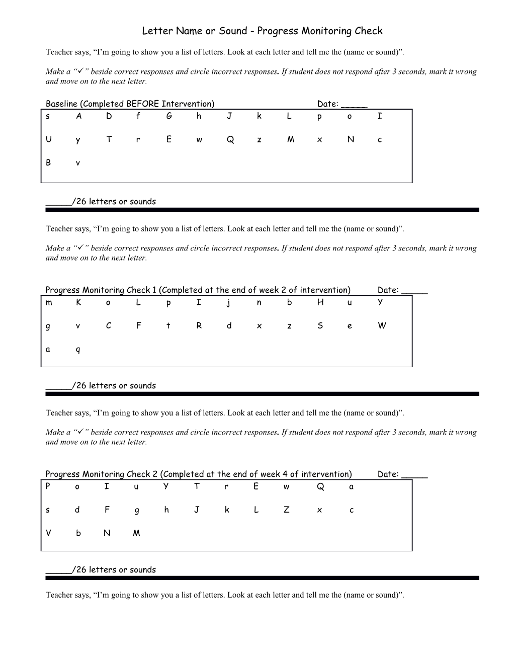 Letter Name Or Sound - Progress Monitoring Check