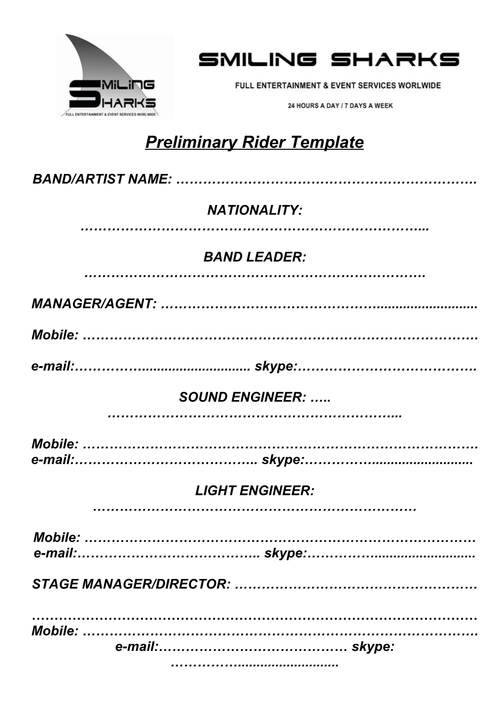 Technical Rider Template Form
