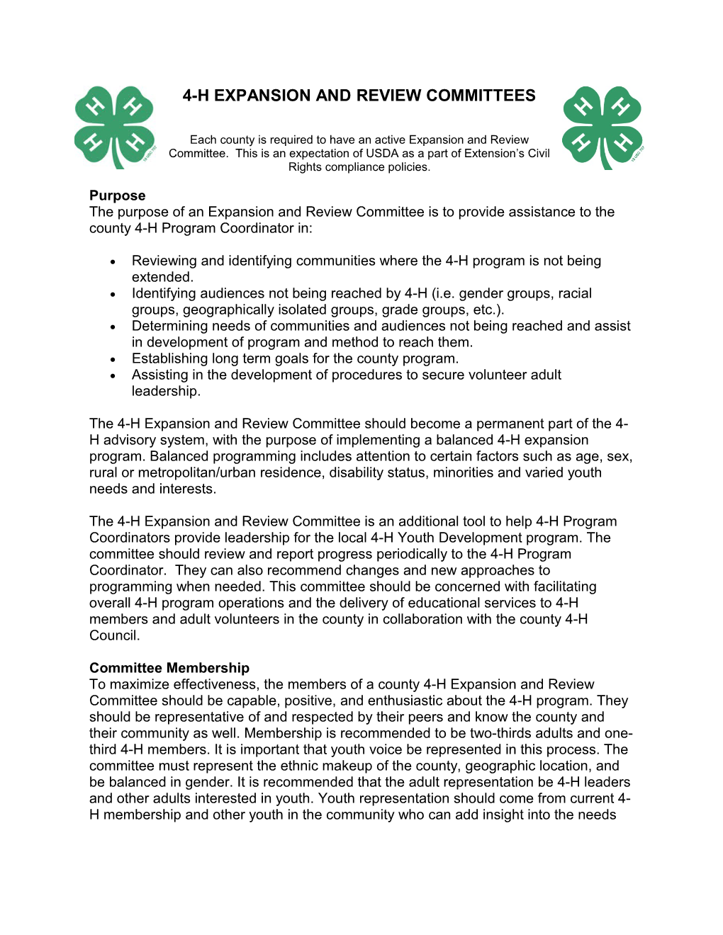4-H Expansion and Review Committees