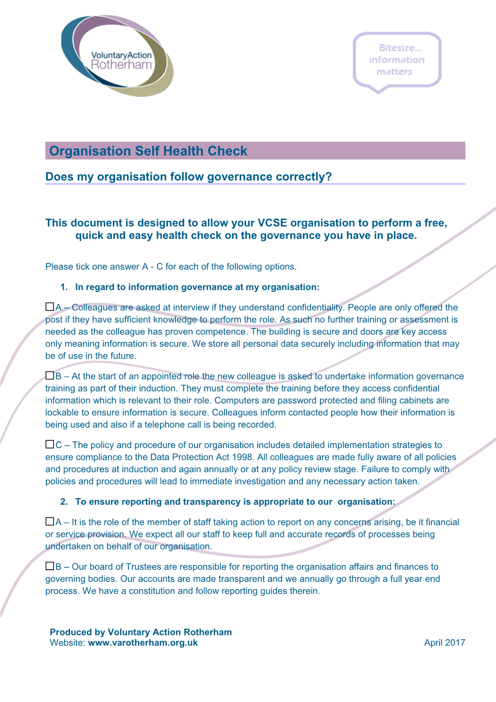 Organisation Self Health Check