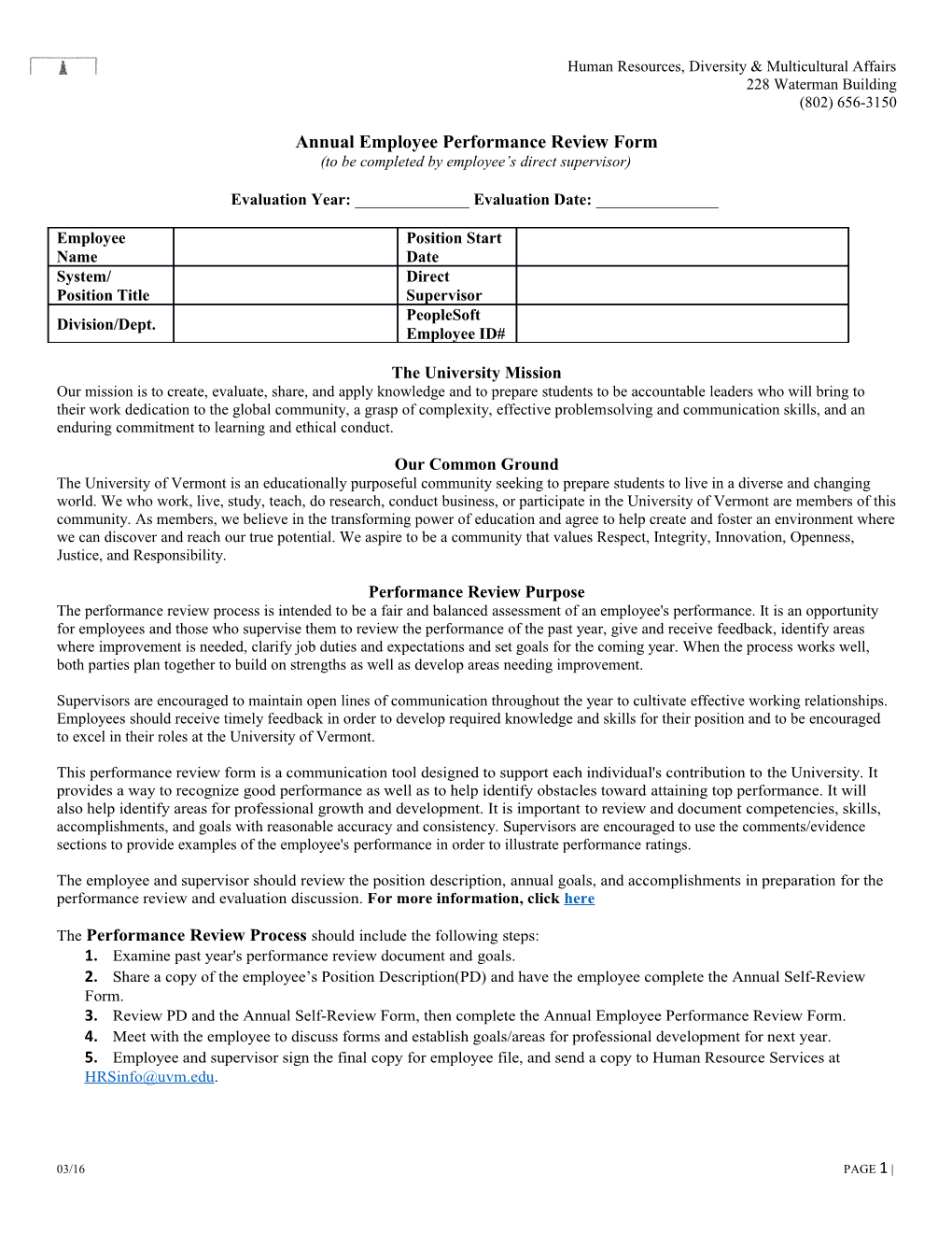 Annual Employee Performance Review Form