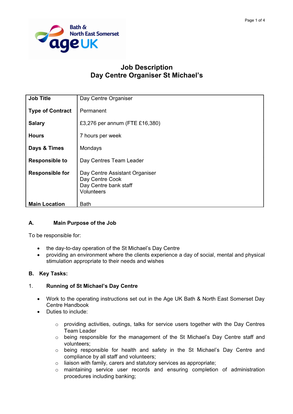 Day Centre Organiser St Michael S