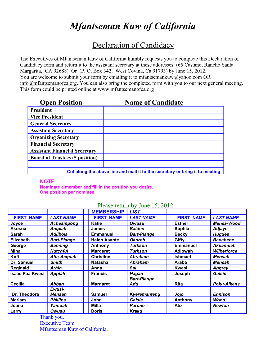 Declaration of Candidacy