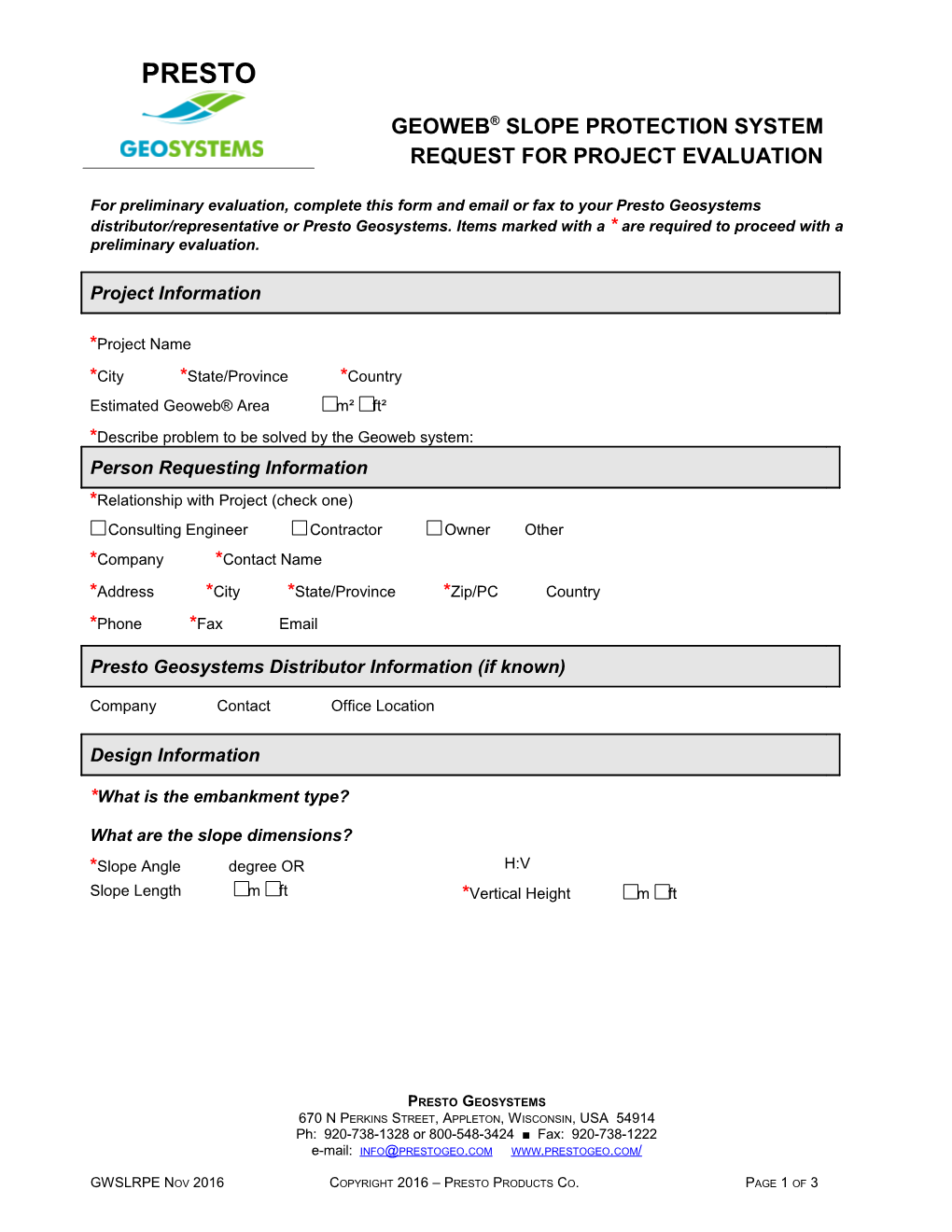 The Geoweb Slope Protection System Request for Project Evaluation