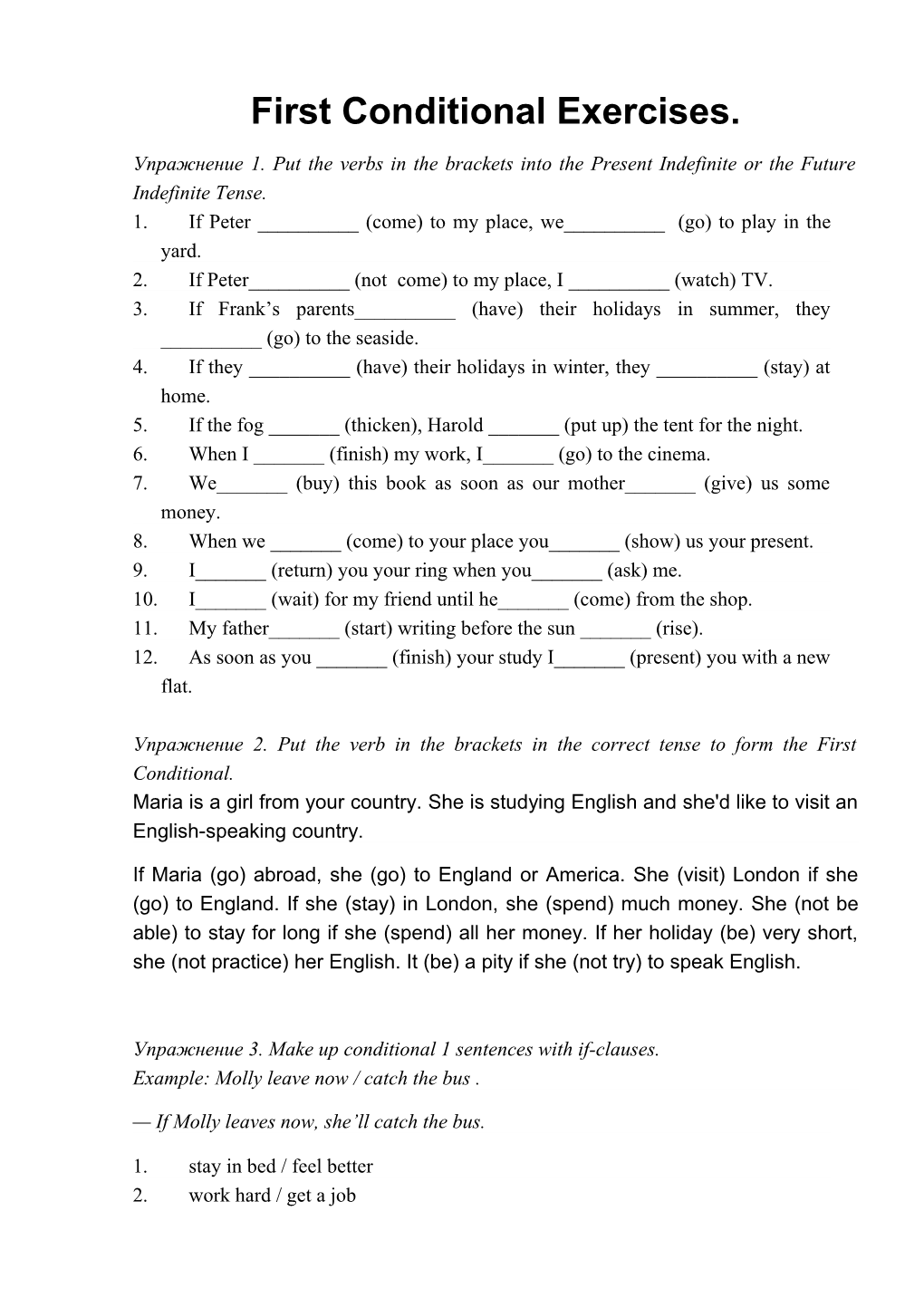 First Conditional Exercises