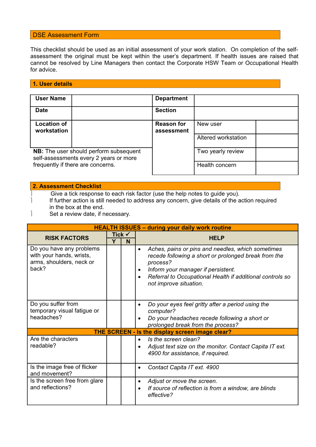 DSE Assessment Form