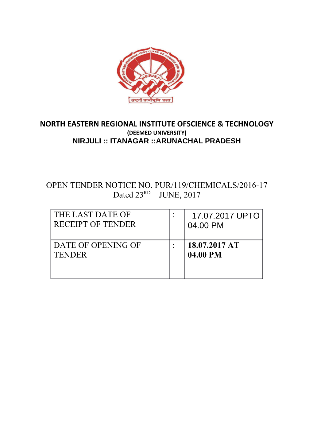 North Eastern Regional Institute Ofscience & Technology