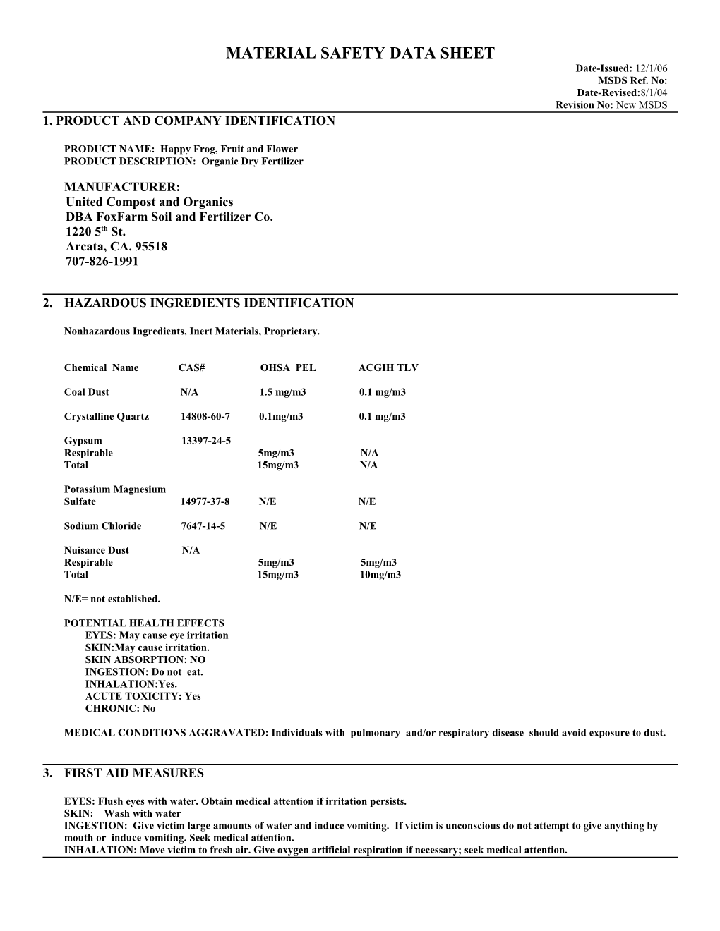 Material Safety Data Sheet s134