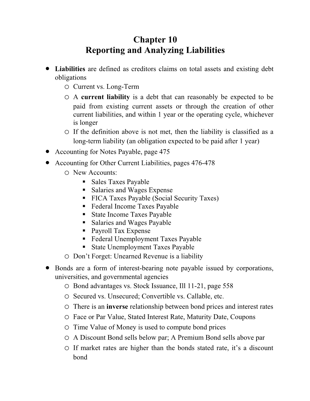 Reporting and Analyzing Liabilities