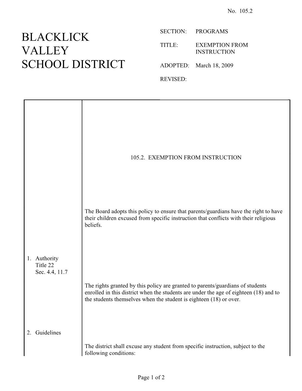 105.2. EXEMPTION from INSTRUCTION - Pg. 1