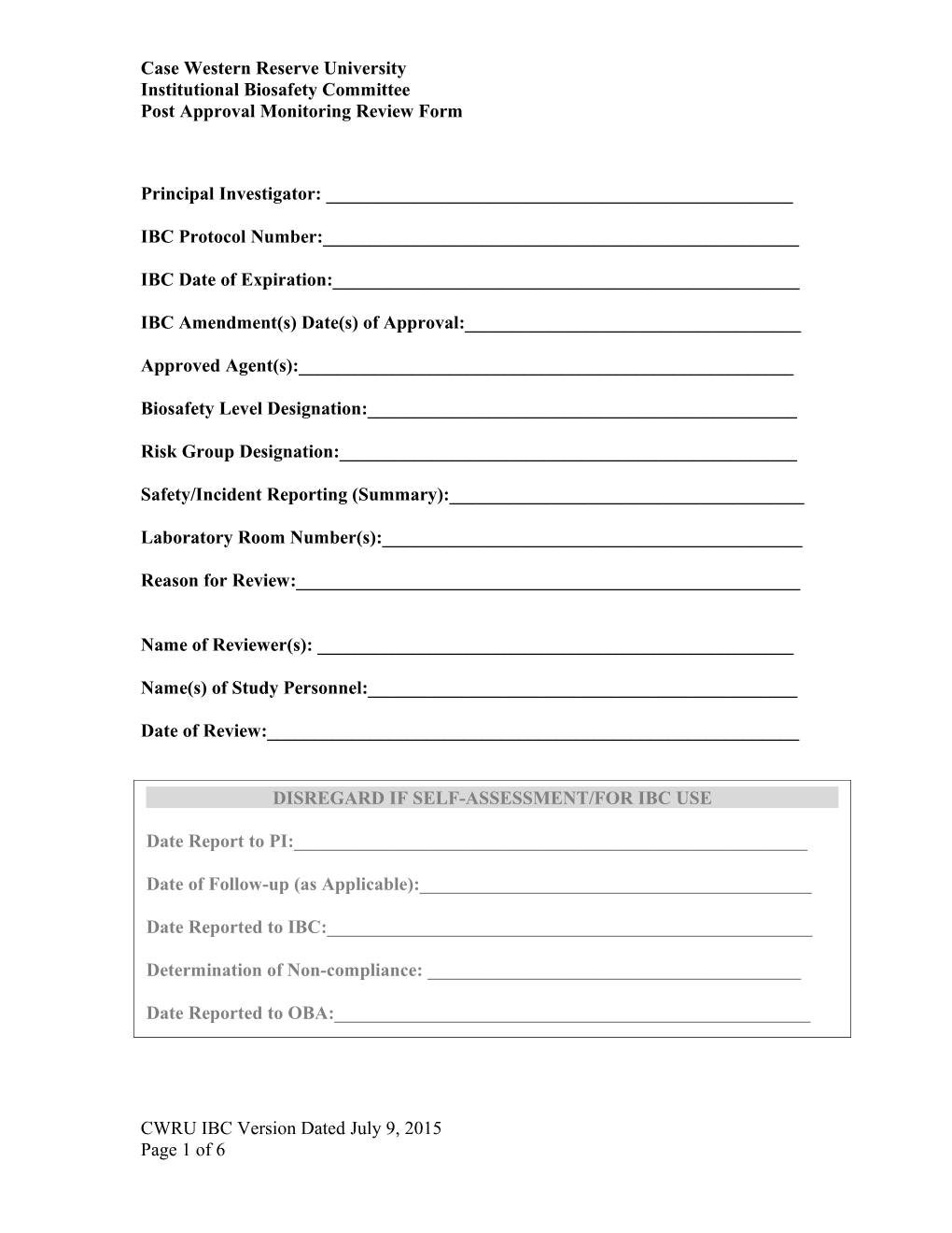 Post Approval Monitoring Review Form