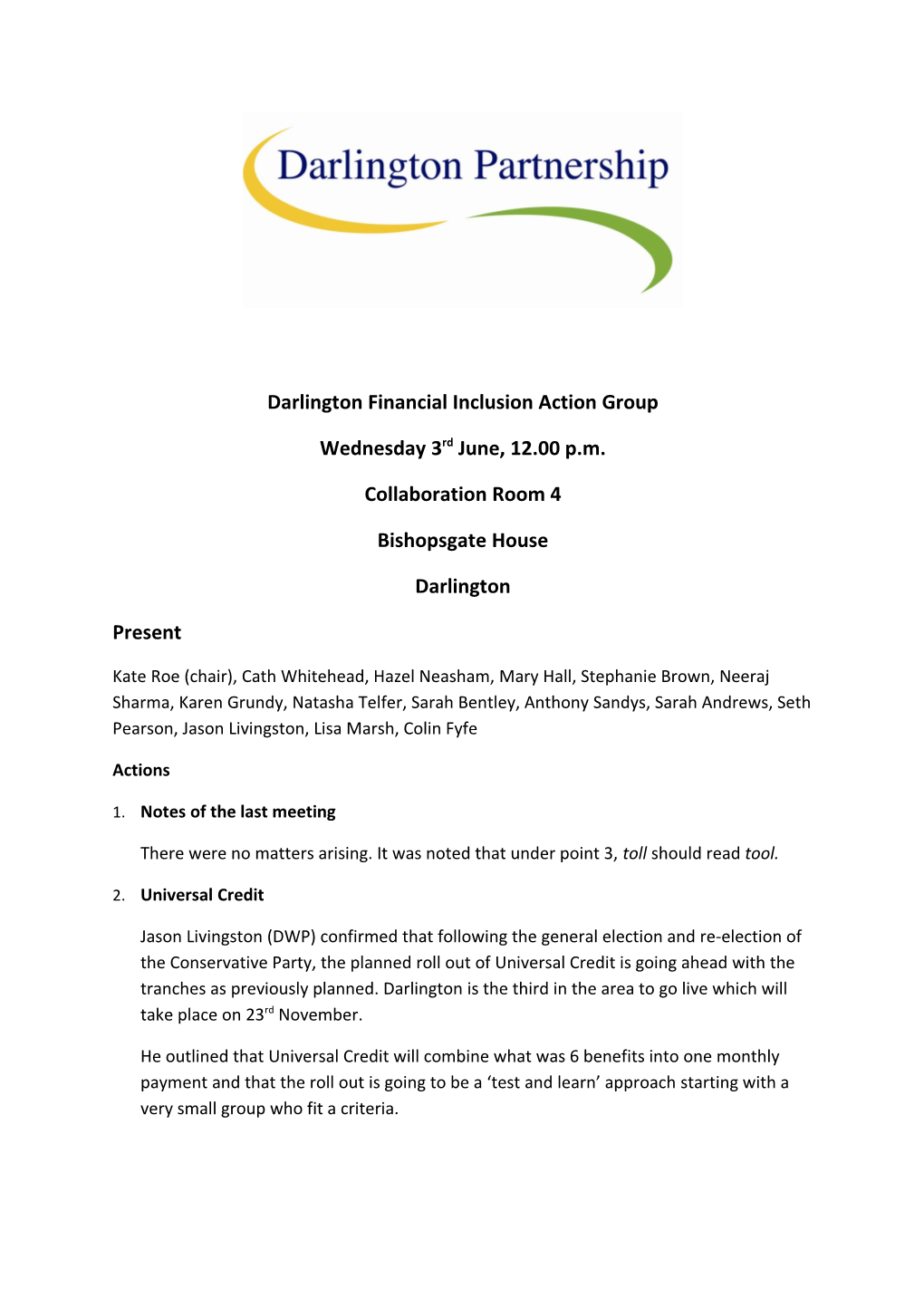 Darlington Financial Inclusion Action Group